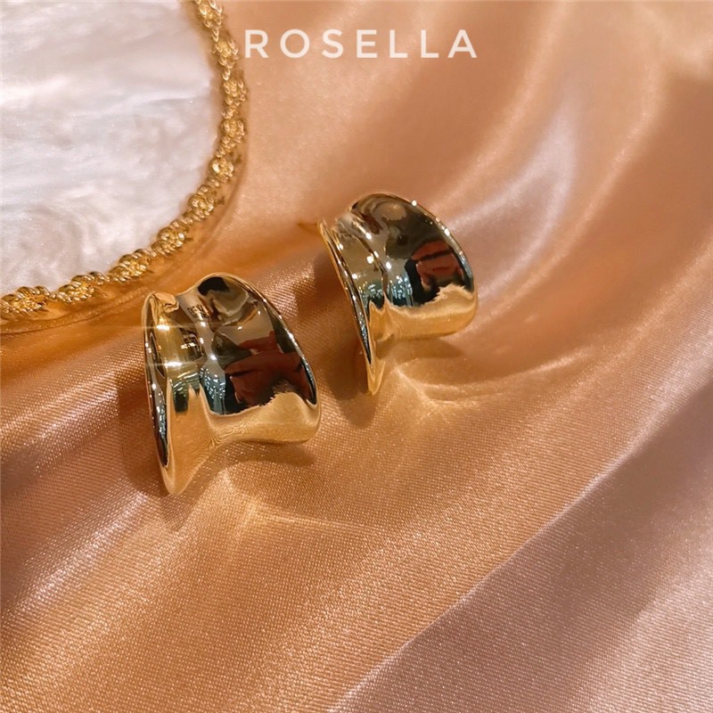 Khuyên Tai Tròn Chuôi Bạc 925 ROSELLA, Bông Tai Tròn Hình Lá 2x1.5, Mạ Điện, Không Gỉ, Hoa Tai Không Kích Ứng Form Đẹp