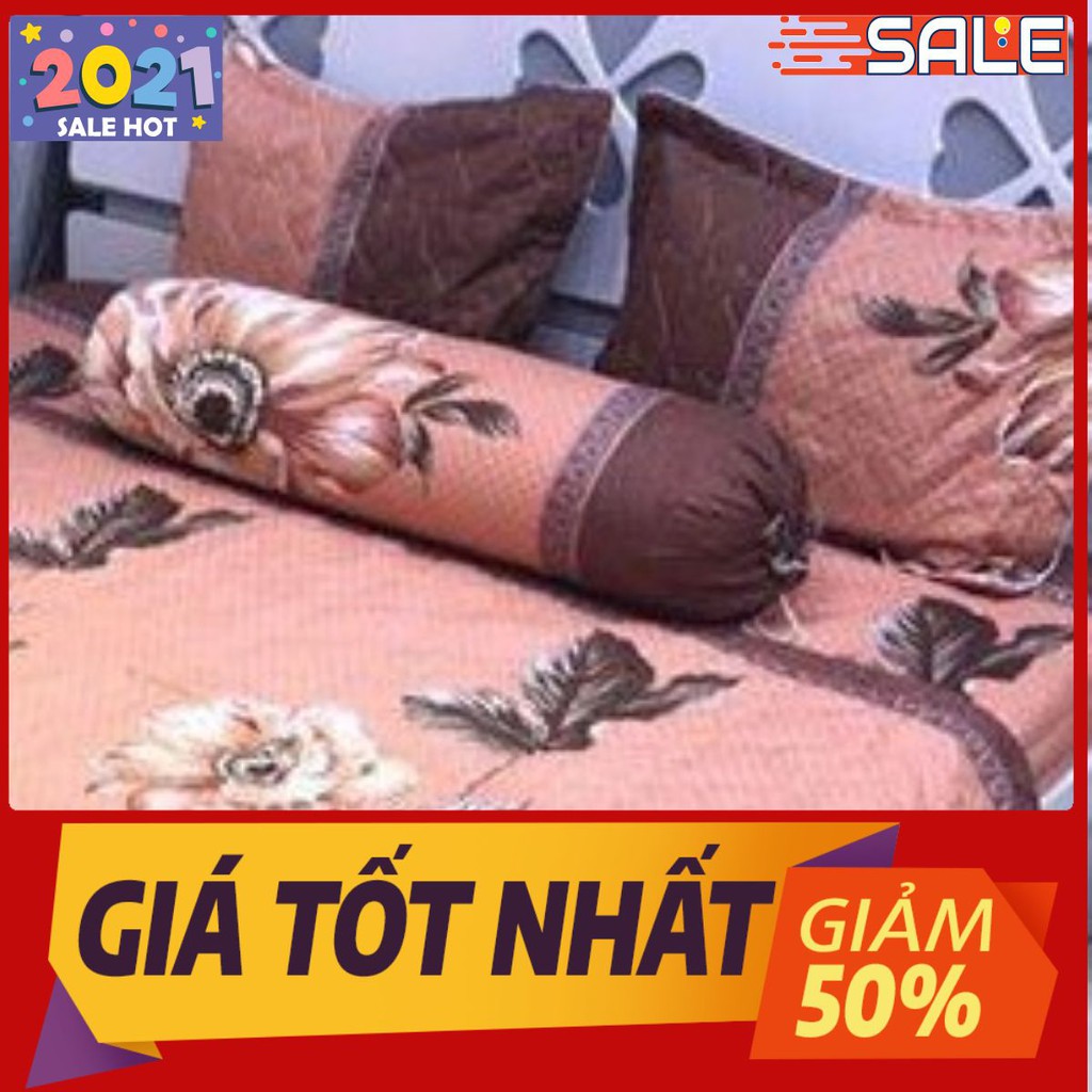 Sale vỏ gối ôm cotton poly 35x100cm hoa trà cam