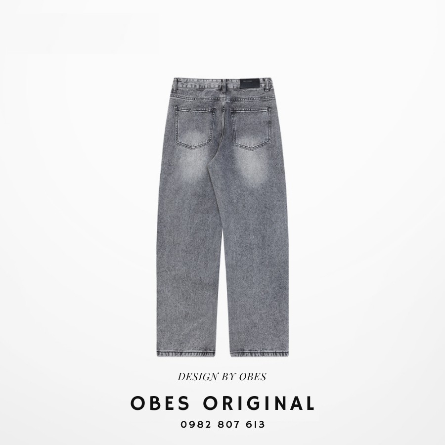 [OBES] Quần jeans nam màu xám trơn suông rộng mã QT32