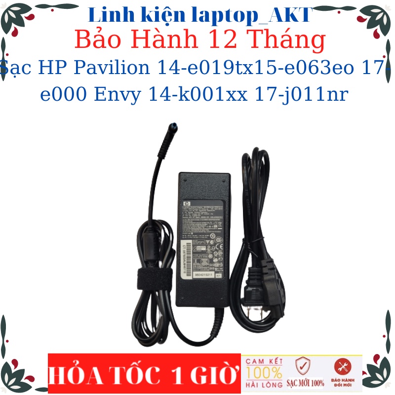 Sạc Laptop HP 19.V-4.62A-90W-ZIN chân kim nhỏ xanh Pavilion 14-e019tx15-e063eo 17-e000 Envy 14-k001xx 17-j011nr