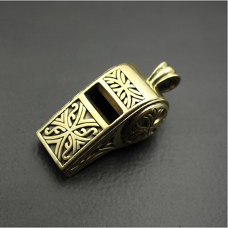 Còi đồng vàng nguyên chất đúc hoa văn chìm dùng làm đồ EDC, móc chìa khóa, DIY