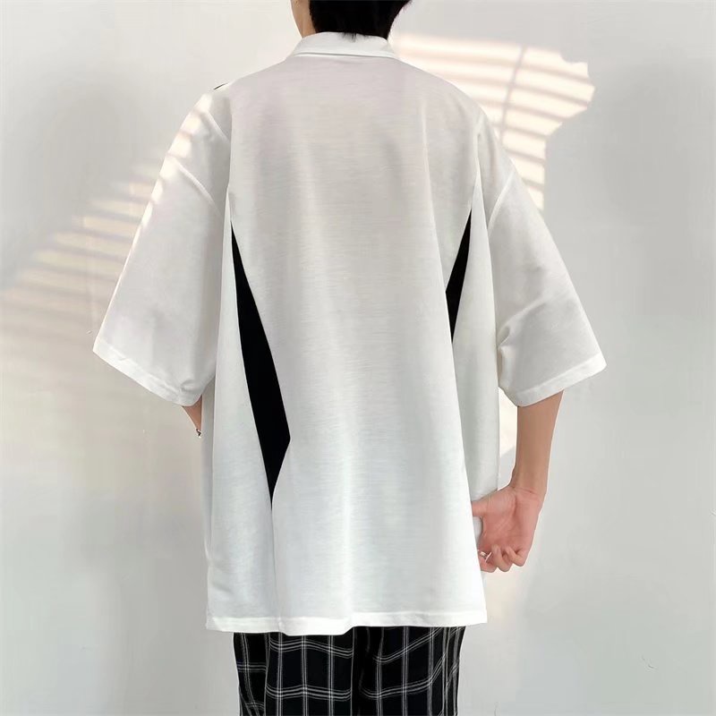 Hàng Mới Về Áo Thun Polo Tay Ngắn Dáng Rộng In Chữ Màu Sắc Tương Phản Thời Trang Mùa Hè Cho Nam Giới Size M-2XL