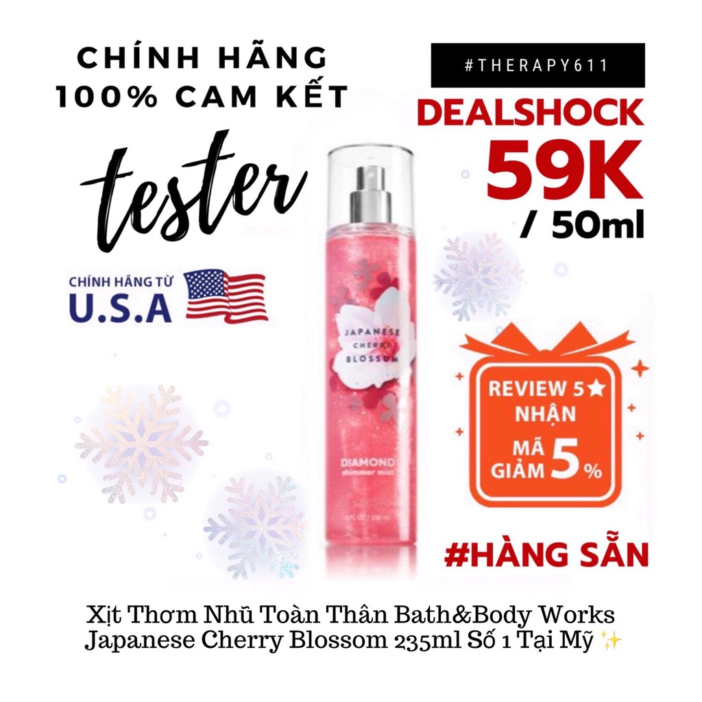 [𝗦𝗔𝗟𝗘]..::✨Xịt Thơm Có Nhũ Bath&amp;Body Japan Cherry Blossom Shimmer 236mL - Mỹ✨::..