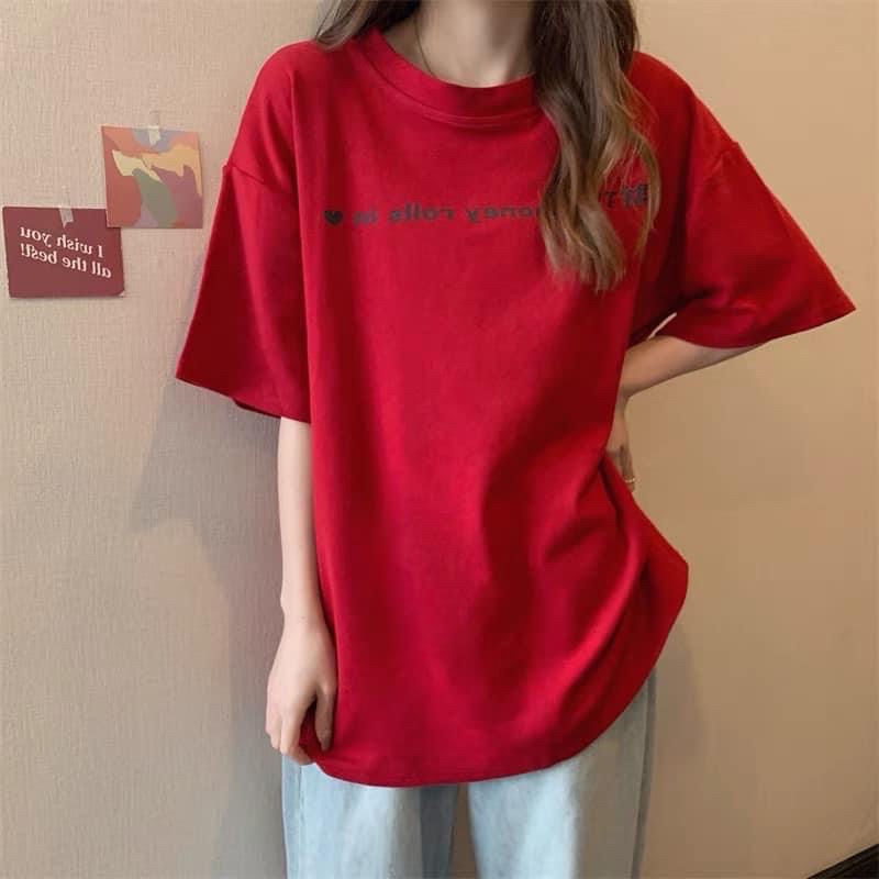 Áo thun cotton tay lỡ dáng rộng unisex chữ nhỏ