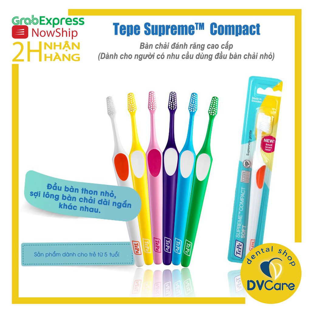 Bàn chải đánh răng mềm dành cho trẻ em từ 5 tuổi Tepe Supreme Compact Soft [dvcareshop]