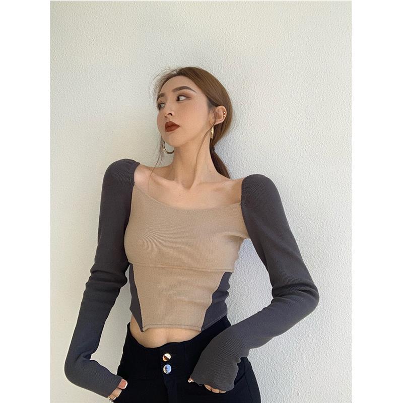 Áo Thun Tay Dài Cổ Vuông Dáng Ôm Thời Trang Mùa Thu Quyến Rũ Cho Nữ