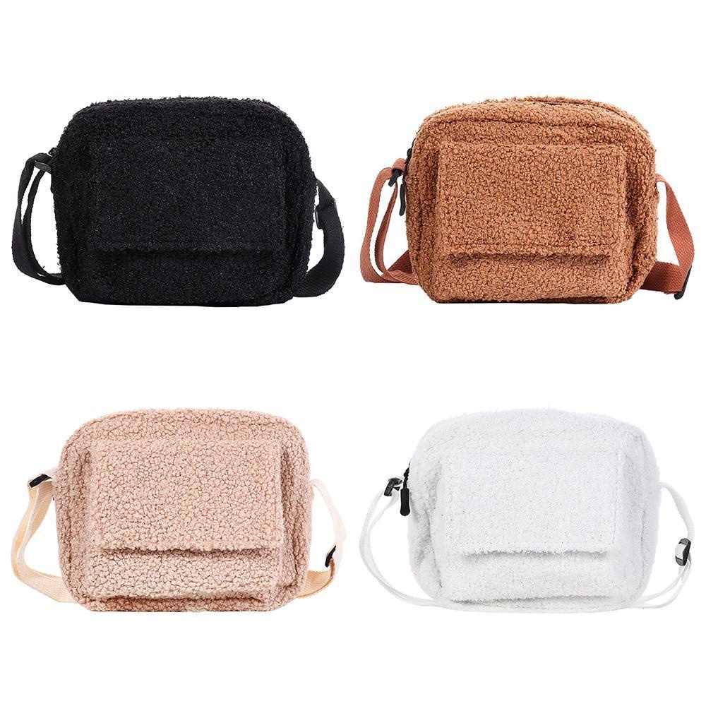 Túi Đeo Vai Bằng Len Lông Cừu Màu Sắc Đơn Giản Cho Nữ