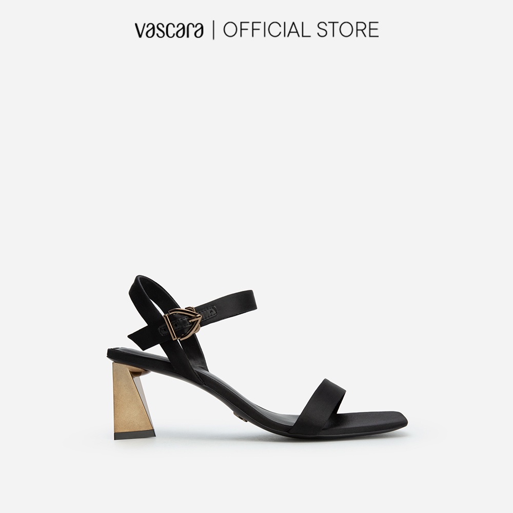 Vascara Giày Sandal Satin Gót Nhũ Geometric - SDN 0704 - Màu Đen