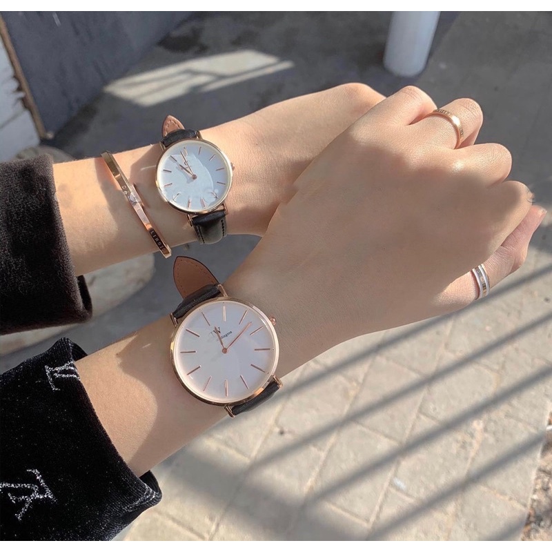 Đồng hồ nữ dây da cao cấp màu đen DVV size 32mm kiểu dáng thanh lịch DHW1 LOUSMORE