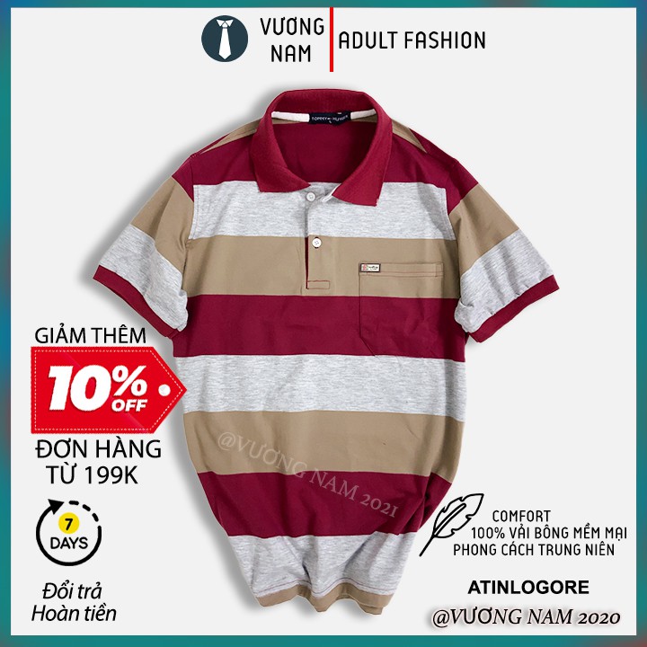 Áo polo nam form rộng tay ngắn cotton đẹp trung niên sọc lớn VN48G | BigBuy360 - bigbuy360.vn