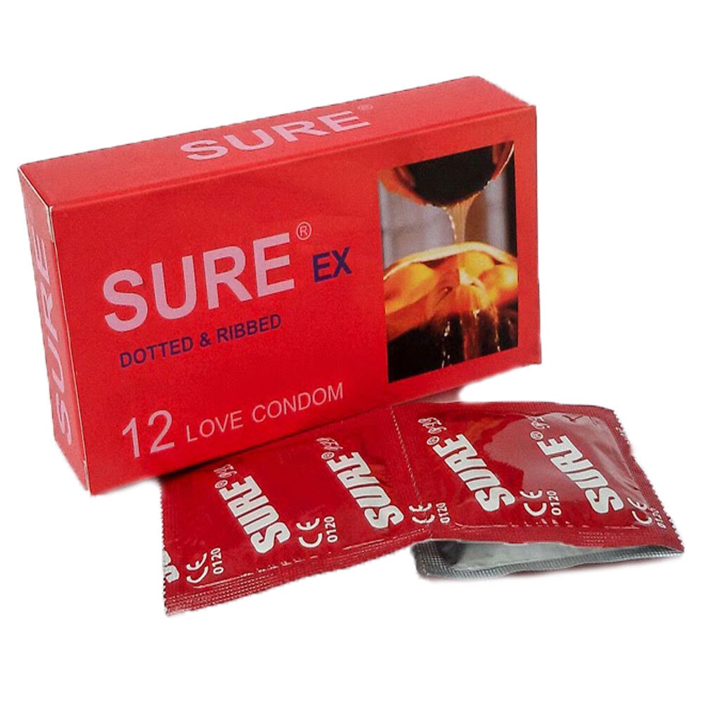 Bao cao su SURE đỏ chống xuất tinh sớm - Hộp 12 cái - BCS Sure đỏ - Che tên sản phẩm và bảo quản thông tin tuyệt đối.