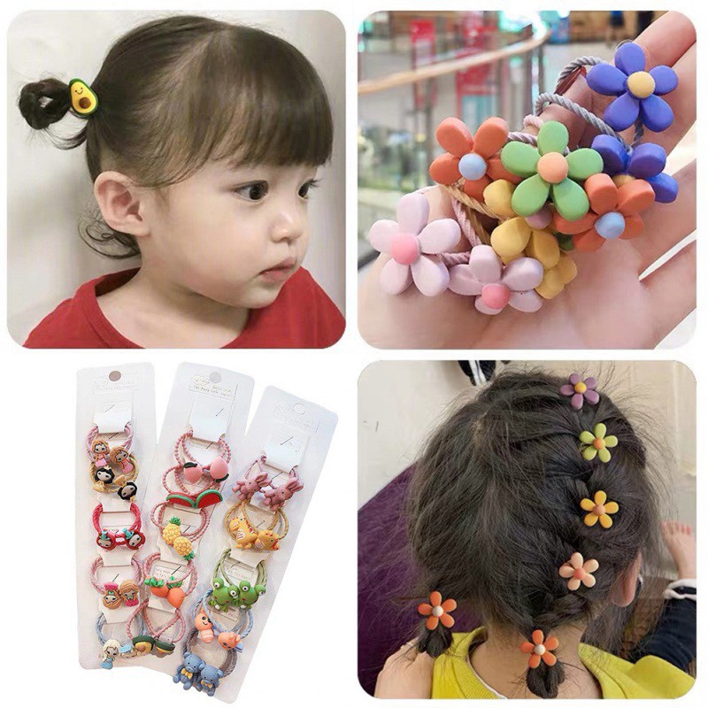 Set 10 Dây Cột Tóc Co Giãn Nhiều Màu Dành Cho Bé Gái