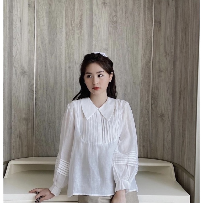 Áo sơmi Babydoll tay dài Màu trắng dáng babydoll không kén dáng với chất vải kate xô mát form chuẩn phong cách hàn quốc