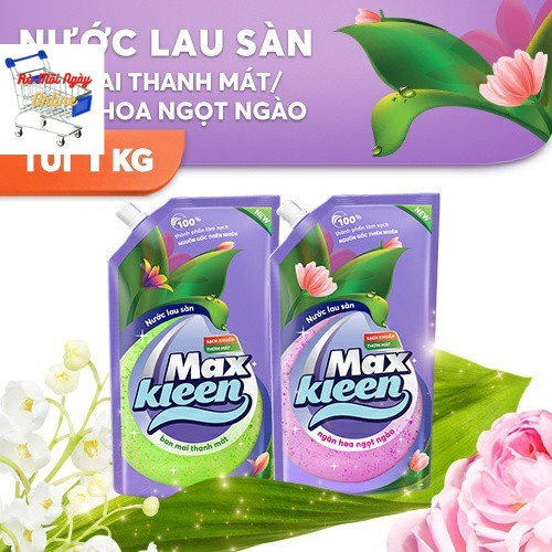 Túi Nước Lau Sàn Maxkleen Sạch khuẩn Thơm Mát 1kg ( Túi có nút vặn tiện lợi khi sử dụng)