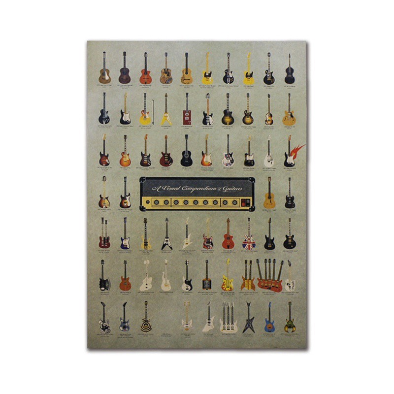Poster Hình Cây Đàn Guitar Phong Cách Retro Trang Trí Phòng