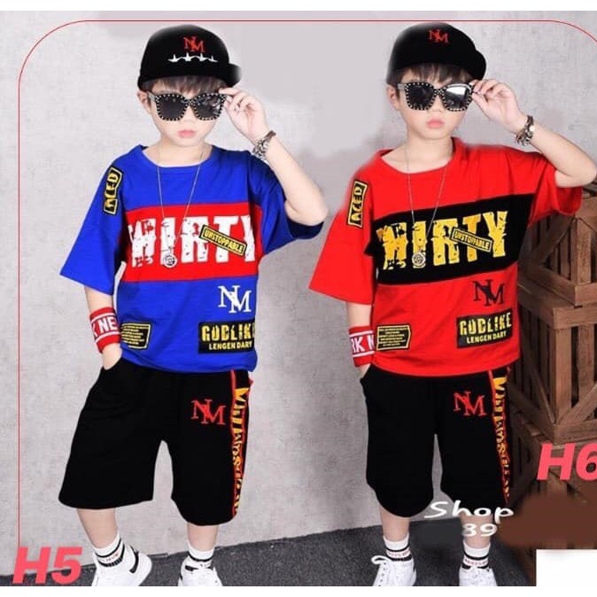 Bộ bé trai phong cách hàn quốc hip hop size đại cồ thun cotton xinh mát