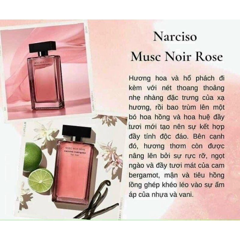 Mt nước hoa 𝐍𝐚𝐫𝐜𝐢𝐬𝐨 𝐌𝐮𝐬𝐜 𝐍𝐨𝐢𝐫 𝐑𝐨𝐬𝐞 5ml,10ml