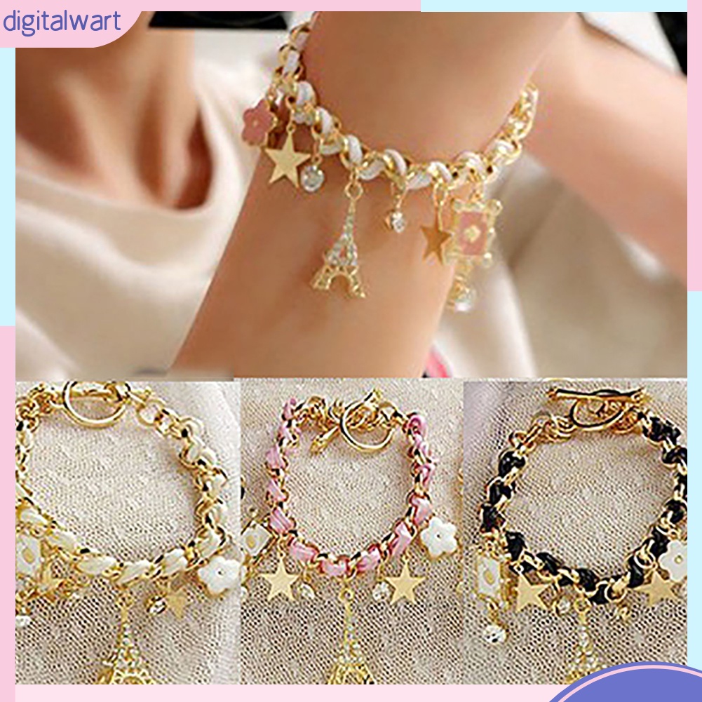 Vòng da nhân tạo đeo tay thiết kế mặt tháp Eiffel nhỏ nhắn xinh xắn dễ thương dành cho nữ