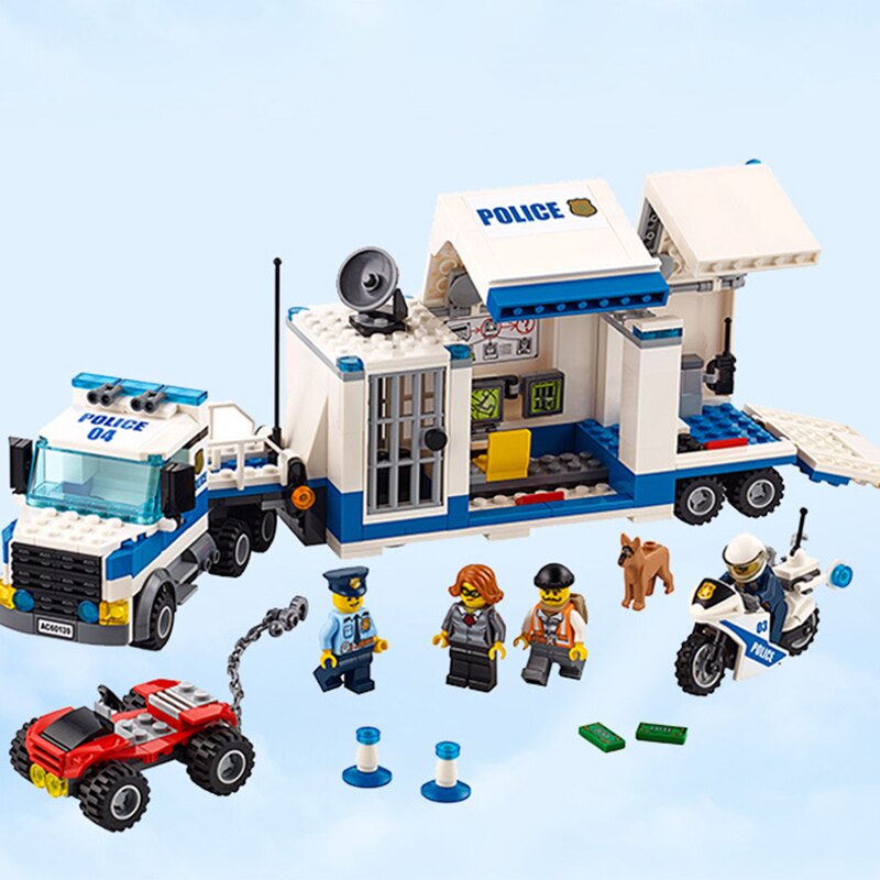 Đồ chơi giáo dục Lắp Ráp mô hình Xe Bela 10657 398pcs City Police Mobile Command Center Truck Car Crane Loade