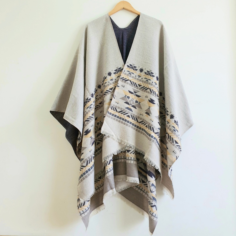 Áo choàng boho thổ cẩm 2 mặt mùa thu đông cho nữ khăn len dạ dày ấm 150*30cm - Mã AC006