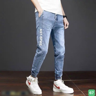 Quần jean nam Rin jogger ống bó Xanh Trơn cao cấp Chất Bò Co giãn Mẫu Mới Nhất M208