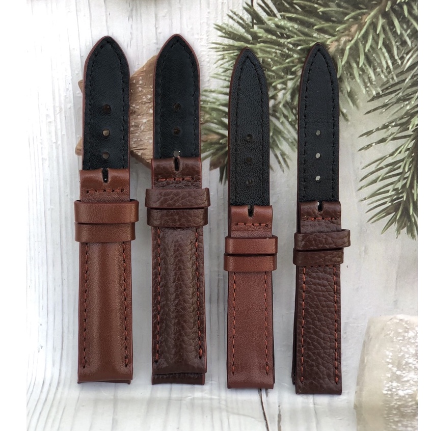 Dây Đồng Hồ Da Bò 100% Màu Nâu Đỏ Tặng Kèm Chốt Và Đồ Thay Dây