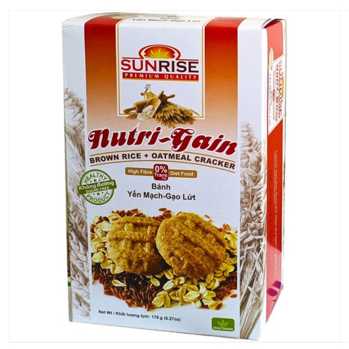 [Ăn kiêng ] Bánh yến mạch gạo lứt  NUTRI GAIN Hộp 178g, 16 bánh, tốt cho người tiểu đường, ăn kiêng, giảm cân, tập gym.