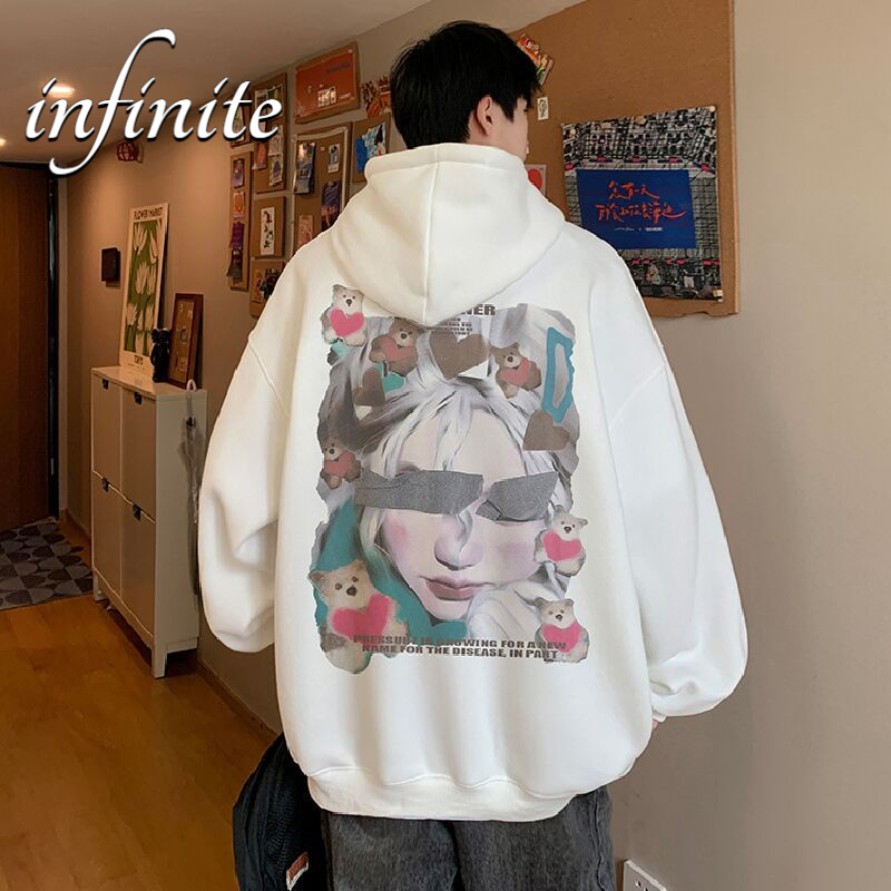 Inf Aprili City Áo Khoác sweater Có Mũ Trùm Đầu Cỡ Lớn Phối Nhung Kiểu Đường Phố Âu Mỹ retro Đường Phố Thời Trang Thu Đông Cho Nam