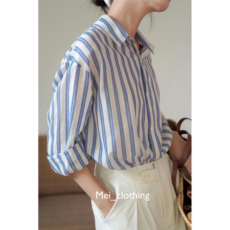 [Ảnh thật/video] Áo sơmi họa tiết Sọc Vằn Hàn Quốc/ sơ mi nữ kẻ sọc A35