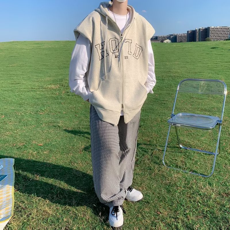 Áo Hoodie Không Tay Dáng Rộng In Chữ hoodie zip Đơn Giản Thời Trang xe tăng Hàn Quốc áo hoodie form rộng