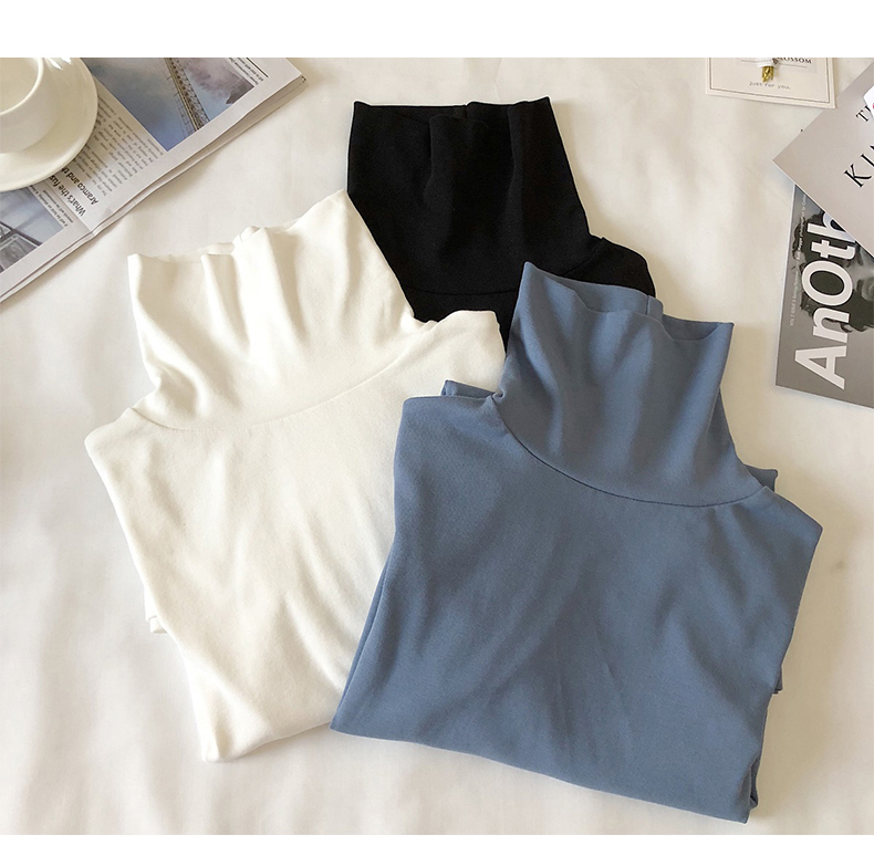 Áo Thun Nữ Tay Dài Cổ Cao Màu Trơn Phong Cách Hàn Quốc