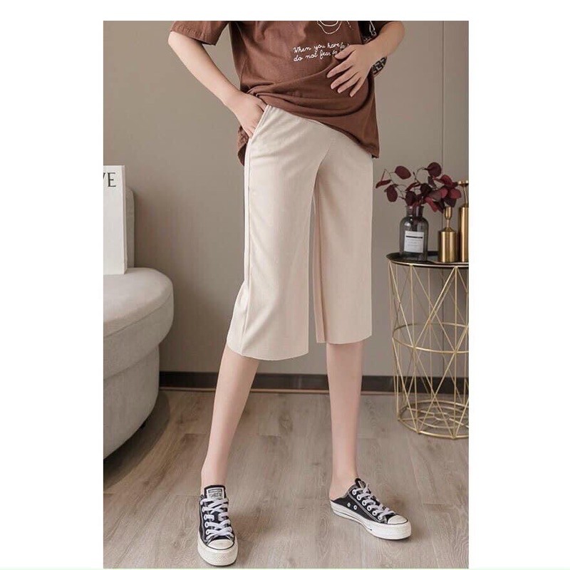 Quần bà bầu lửng mùa hè cotton tăm ống rộng dáng xuông thiết kế cao cấp đẹp giá rẻ QB07