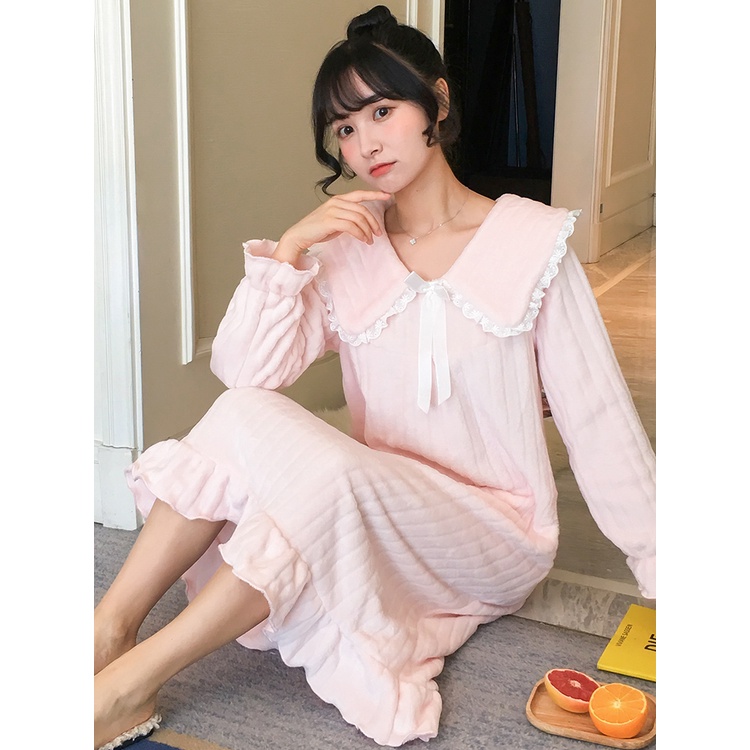 {Nightgown} Đầm Ngủ Flannel Dày Dặn Dài Trung Bình Ngọt Ngào Thời Trang Công Chúa Thu Đông Cho Nữ | BigBuy360 - bigbuy360.vn