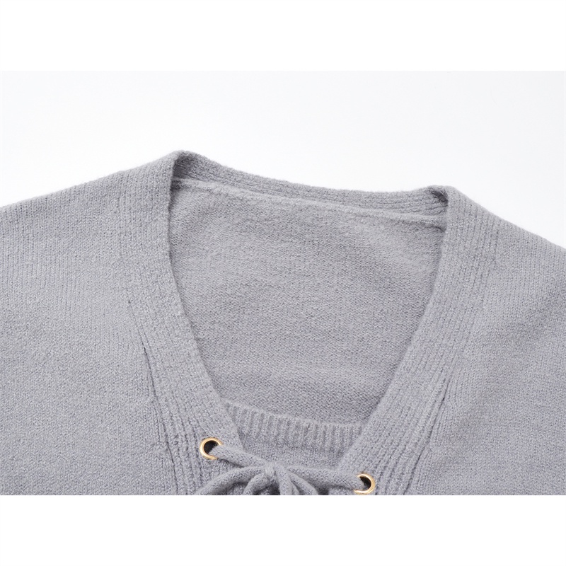 Áo cardigan bánh bèo nơ buộc ngực xanh xám