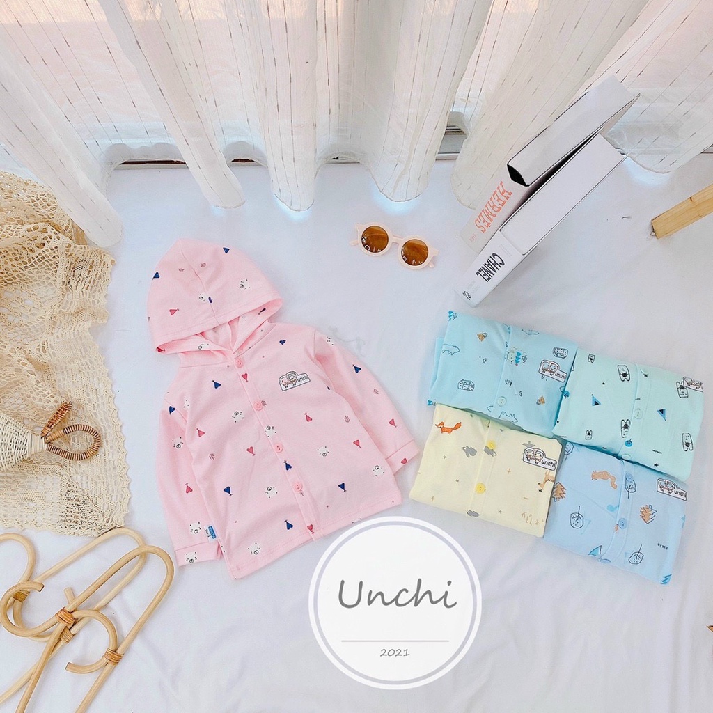 Áo Nỉ UNCHI Chất Cotton Bé Trai, Bé Gái Họa Tiết Mới Nền Màu Có Mũ, Áo Nỉ Cho Bé Thu Đông Namkidshop (QATE366)