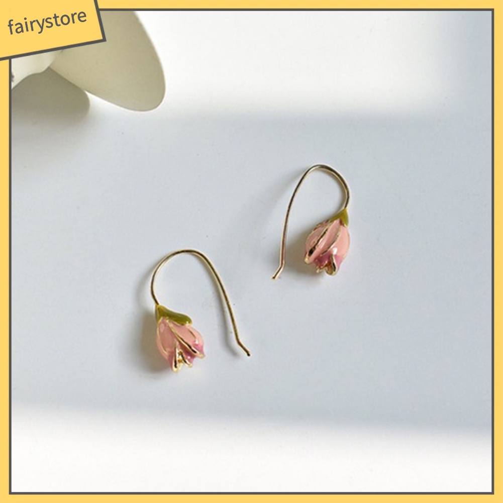 Khuyên tai dáng dài mặt hình hoa tulip phong cách vintage tùy chọn màu sắc