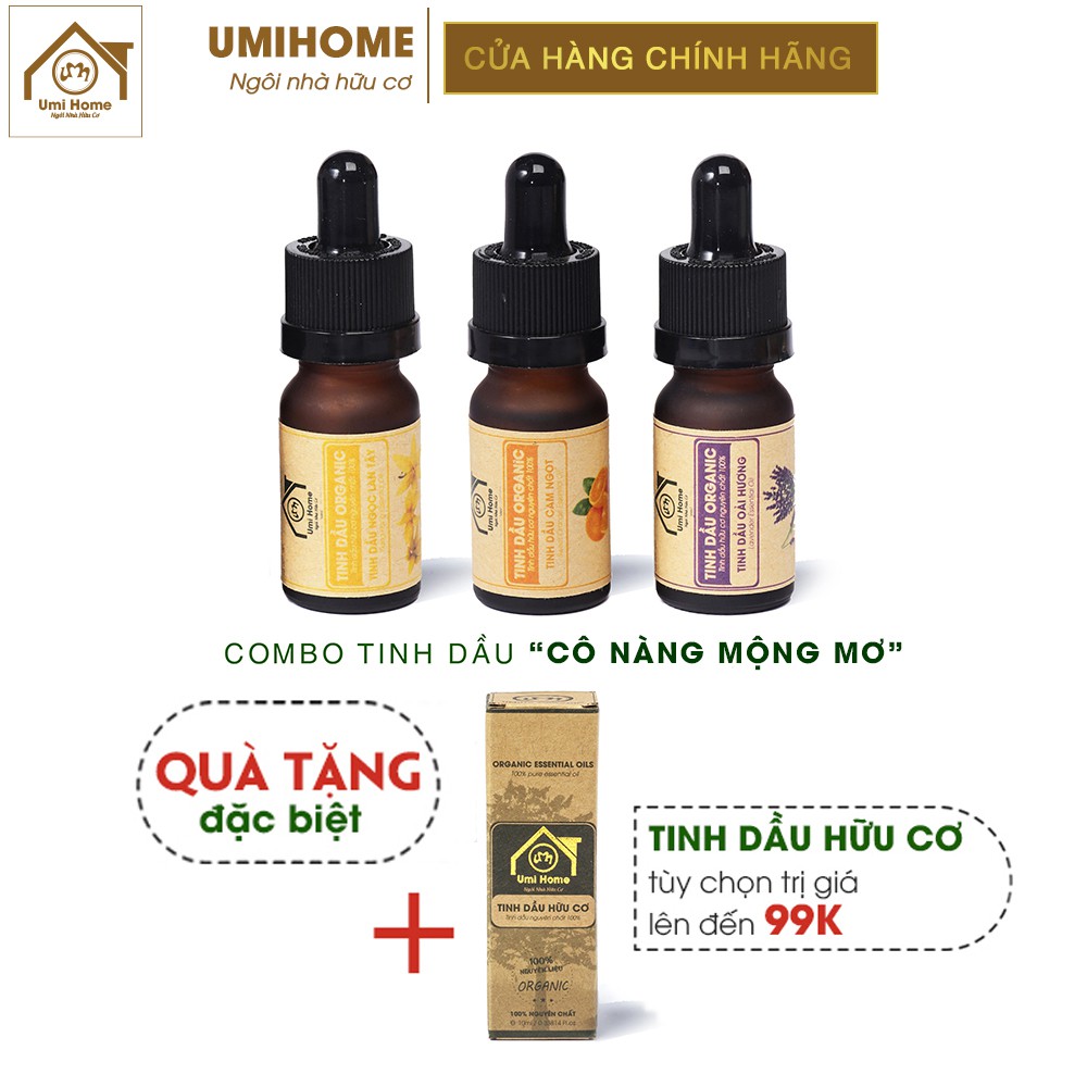 Combo 3 loại Tinh Dầu UMIHOME gồm Oải Hương, Ngọc Lan Tây, Cam Ngọt (10mlx3) hữu cơ nguyên chất