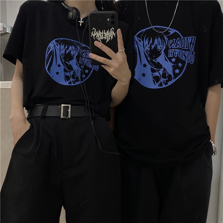 Áo Thun Ngắn Tay Dáng Rộng In Họa Tiết Cá Tính Trẻ Trung