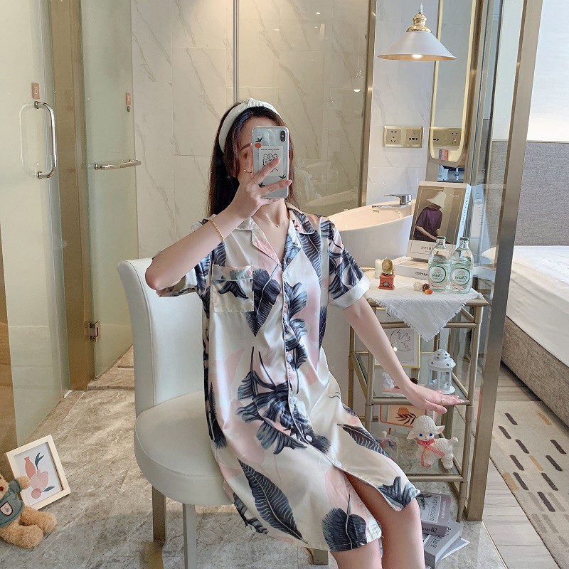 Đầm Ngủ Ngắn Tay In Hoạt Hình Dễ Thương Cho Nữ Cỡ M-2Xl