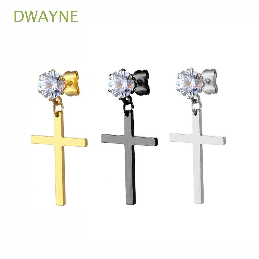 Hoa tai kiểu thánh giá bằng đá Zircon Hàn Quốc dáng thả dài bằng thép không gỉ thời trang dành cho nam và nữ