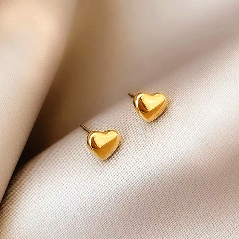 Bông tai titan không gỉ mạ vàng 18k Khuyên tai nữ thiết kế hình trái tim đơn giản nhẹ nhàng thời trang Trang sức Titan