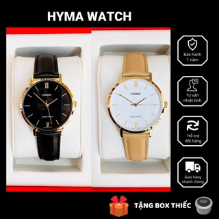 Đồng hồ nữ đẹp dây da viềng vàng Casio LTP VT01GL Mặt đen trắng Size 34mm chống nước 3ATM Bảo hành 1 năm Hyma watch