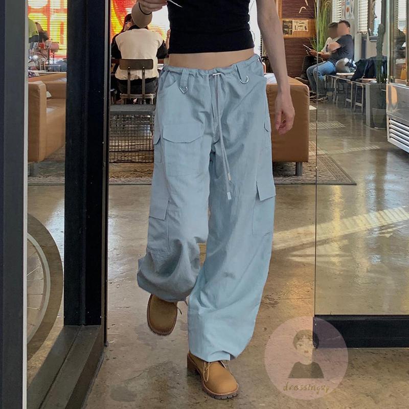 Quần Dài Lưng Thấp Dáng Rộng Màu Sắc Cá Tính Cho Nữ