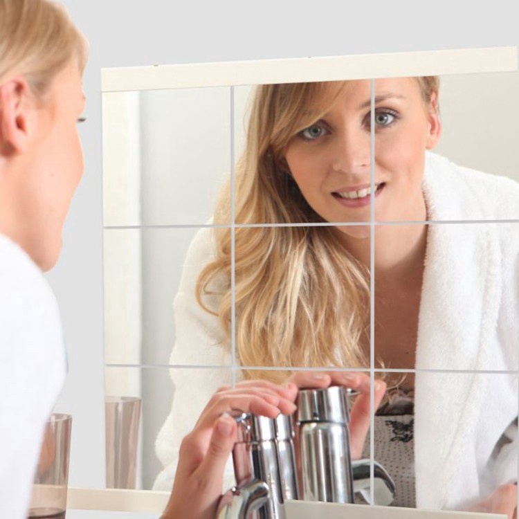 Bộ 9 Miếng Dán Tường Tráng Gương Hình Vuông Kích Thước 15cm * 15cm Dùng Trang Trí Phòng Khách / Phòng Ngủ