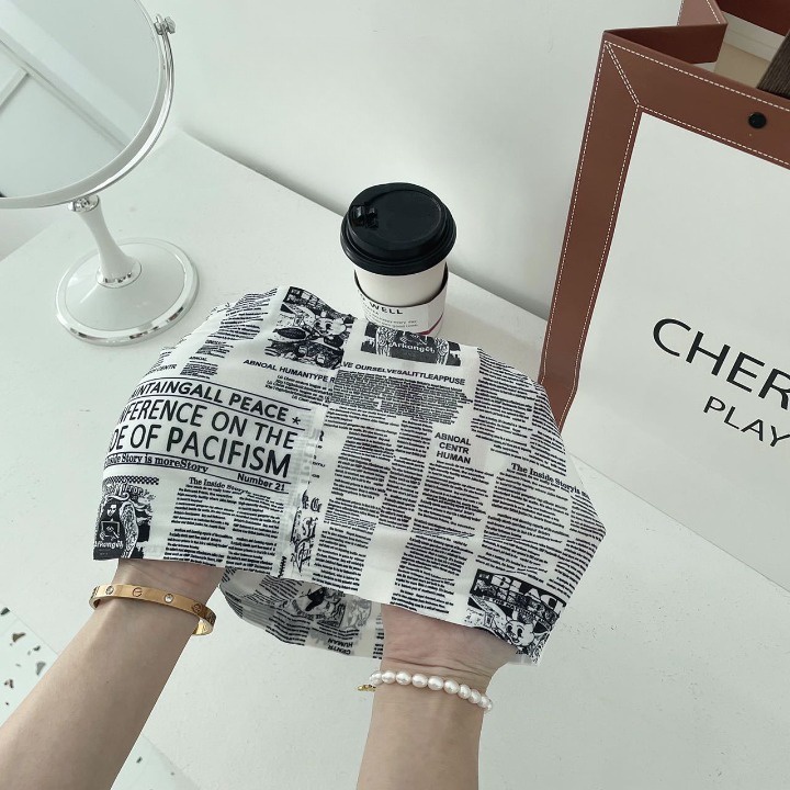 Áo bra 2 dây su mịn, Áo ngực mút mỏng không gọng, họa tiết báo chí độc lạ B835