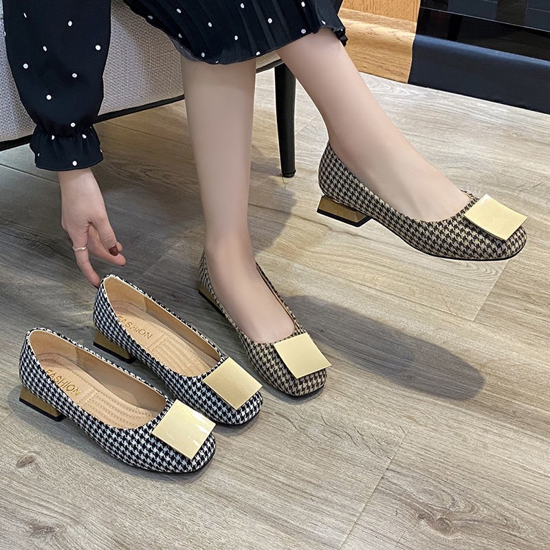 Single Shoes Gentle Spring New Korean Fashion Casual Square Toe Shallow Mouth Thick Heel Women'S Shoes