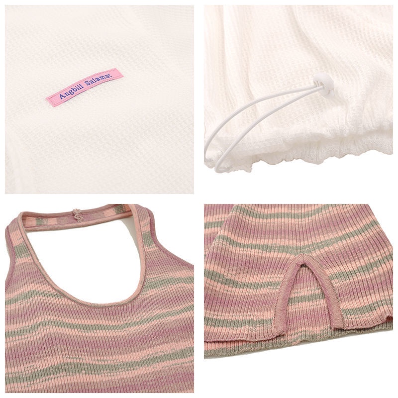 Set Đầm Kẻ Sọc + Áo Kiểu Tay Dài Thiết Kế Quyến Rũ Cho Phái Nữ