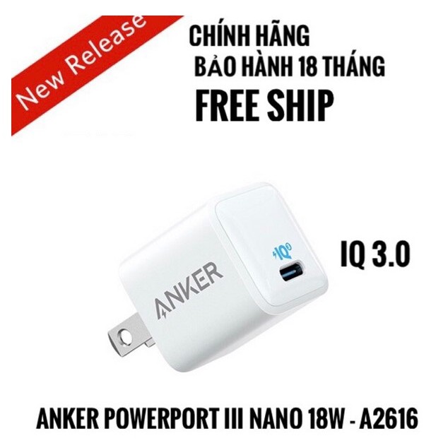 Cục sạc  chuẩn PD Anker PowerPort III Nano 18 W - A2616 (Công nghệ sạc nhanh PowerIQ 3.0  )(Bảo Hành 18T)