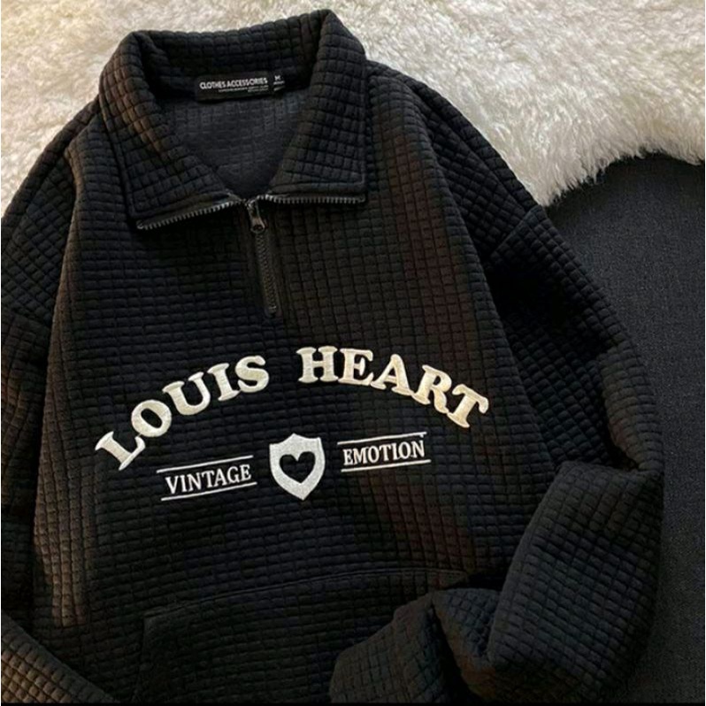Áo sweater thêu Louis Heart vải xốp khóa kéo 🍥