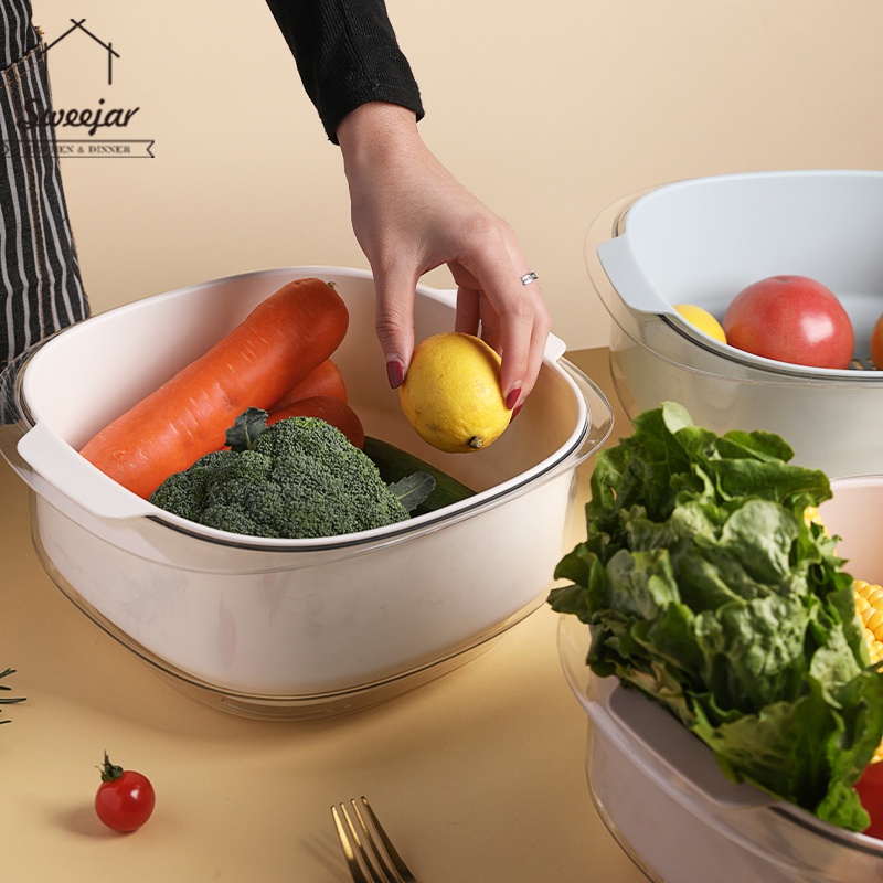 Rổ rửa rau củ quả để ráo nước SWEEJAR bằng nhựa PP hai lớp cho nhà bếp